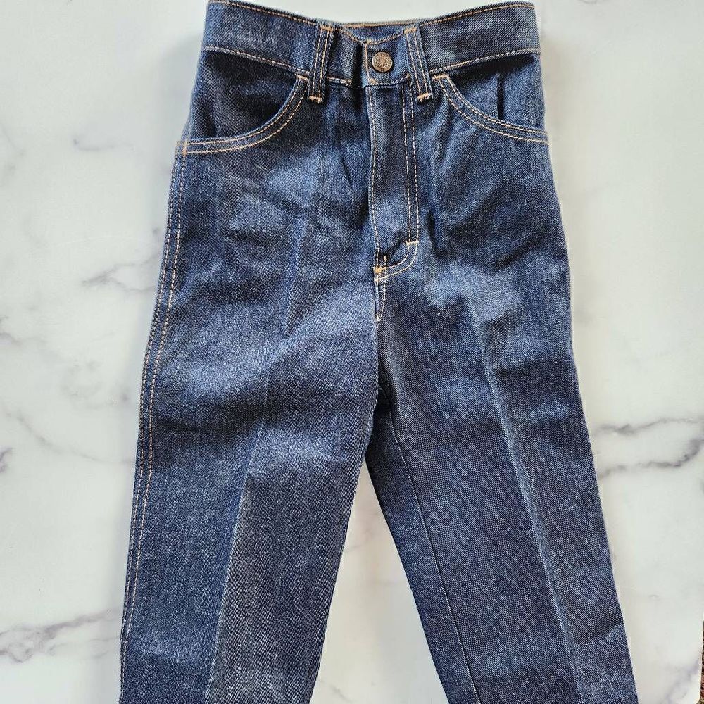 Kids unisex 70's vintage retro denim dark blue jeans high waist 2-4 year 100% co